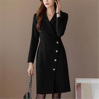 Rhinestone-button Trim Coatdress