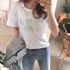 Letter Embroidered Cotton T-shirt