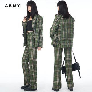 High-waist Color-block Straight-cut Split Pants