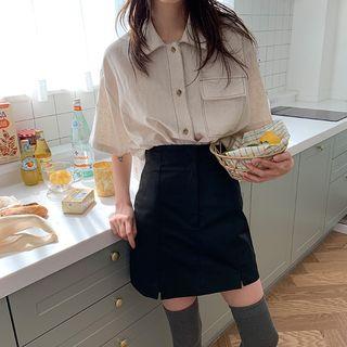 Elbow-sleeve Stitch Trim Shirt / A-line Mini Skirt