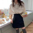 Elbow-sleeve Stitch Trim Shirt / A-line Mini Skirt