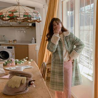 Fleece-lined Checked Coat
