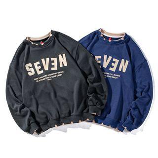 Mock Two-piece Lettering Distressed Pullover
