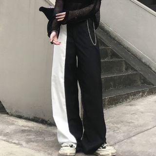 Straight Wide Leg Two Tone Pants
