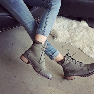 Knit-panel Lace-up Ankle Boots