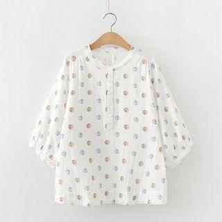 Dot Print Henley Blouse White - One Size