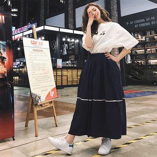 Contrast Panel A-line Midi Skirt