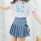 Short-sleeve Lettering T-shirt / Mini A-line Pleated Skirt / Set
