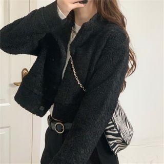 Plain Fleece Cardigan Black - One Size