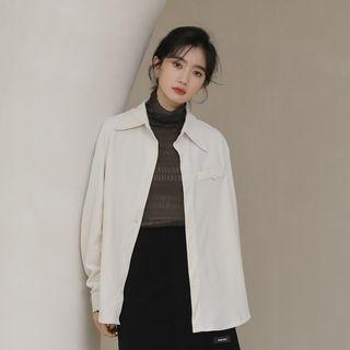 Long-sleeve Plain Shirt / Turtleneck Mesh T-shirt