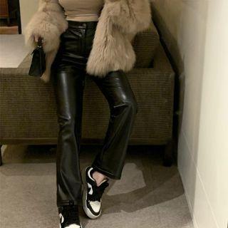 High-waist Faux Leather Straight-leg Pants / Long-sleeve Top