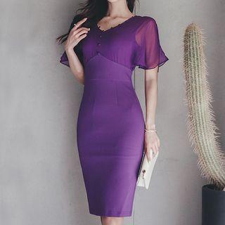 Short-sleeve Chiffon Panel Sheath Dress