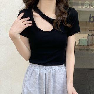 Short-sleeve Cutout Asymmetrical Top