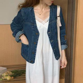 Long-sleeve Oversize Denim Jacket As Shown In Figure - One Size