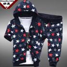 Couple Set: Star Print Hood Jacket + Sweatpants