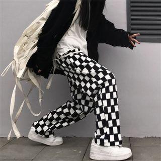 Checkered Straight Leg Pants