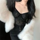 Long-sleeve Lace T-shirt Black - One Size