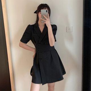 Short-sleeve V-neck Tie-waist Mini A-line Blazer Dress