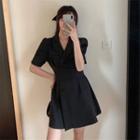 Short-sleeve V-neck Tie-waist Mini A-line Blazer Dress