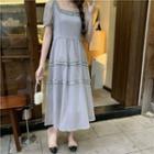 Ruffle Trim Midi A-line Dress Gray - One Size