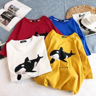 Couple Matching Elbow-sleeve Whale Print T-shirt
