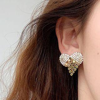 Rhinestone Alloy Heart Earring 1 Pair - Earrings - Love Heart - Rhinestone - One Size