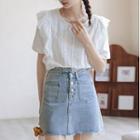 Short-sleeve Ruffled Eyelet Blouse