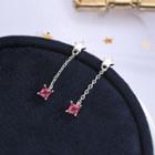 925 Sterling Silver Star Rhinestone Dangle Earring Es875 - 1 Pair - One Size
