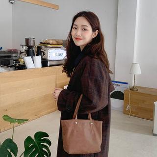 Corduroy-collar Plaid Mac Coat