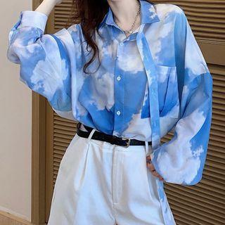 Cloud Print Oversized Shirt Blue - One Size