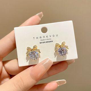 Bow Rhinestone Alloy Earring 1 Pair - E4974 - Gold - One Size
