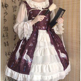 Bell-sleeve Swan Print A-line Dress