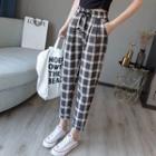 Cropped Plaid Tapered Sweatpants