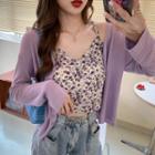 Cropped Cardigan / Floral Print Cropped Camisole Top