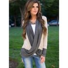 Two-tone Long-sleeve Draped Top