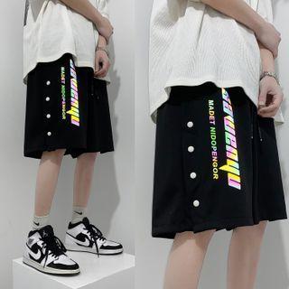 Reflective Lettering Wide-leg Shorts