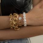 Layered Faux Pearl Chunky Chain Bracelet