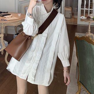 Plain Puff-sleeve Long Shirt