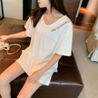 Elbow-sleeve Lettering T-shirt White - M