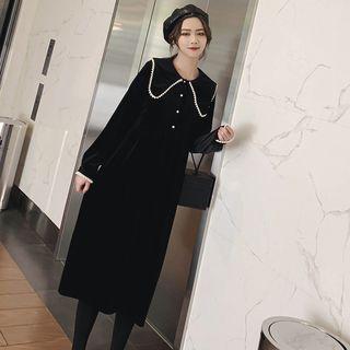 Faux-pearl Detail Long-sleeve A-line Dress