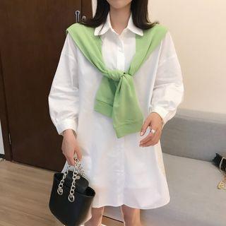 Long-sleeve Oversize Shirt / Letter Knit Scarf