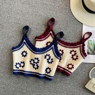 Floral Embroidered Crochet Knit Crop Camisole