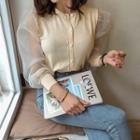 Tulle-sleeve Knit Cardigan