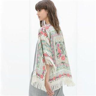 Fringed Floral Poncho