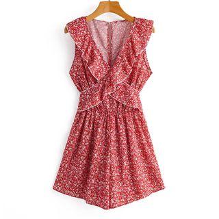 Floral Print Ruffled Sleeveless Playsuit