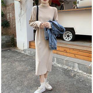 Mock Neck Plain T-shirt Dress