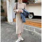 Mock Neck Plain T-shirt Dress