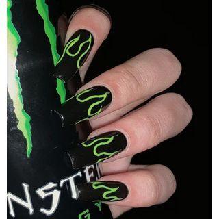 Flame Faux Nail Tips Jp1577b3 - Green Fire - Black - One Size