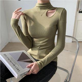 Long Sleeve Mock Neck Keyhole Crop Top