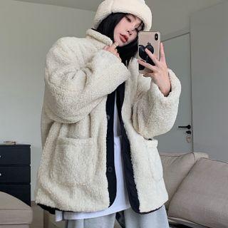 Faux Shearling Button-up Jacket White - One Size